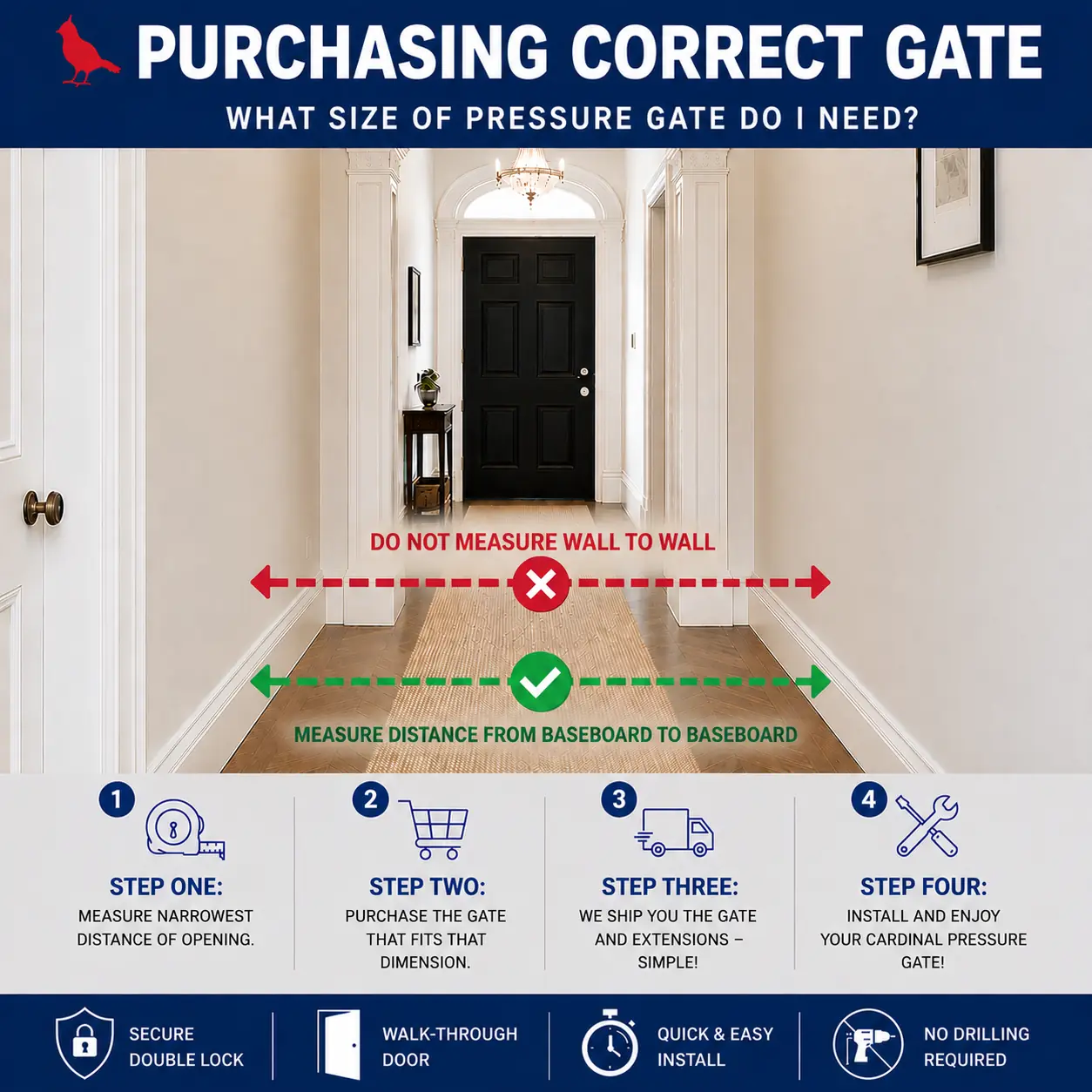 Cardinal Gates PG26 Pressure Mounted  Gate, No Drilling Required, Choose Your Opening Width